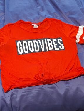 GoodVibes Red Graphic Tee with Knot Detail
